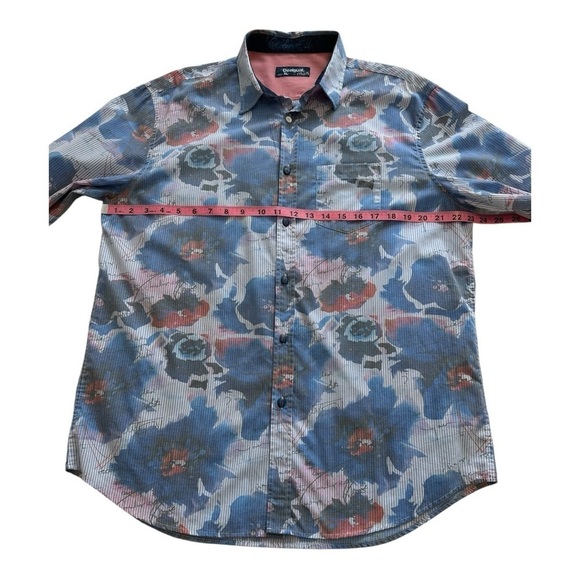 Desigual Shirt Long Sleeves Button Up Floral Striped Print Blue Mens Size XL - Picture 9 of 12